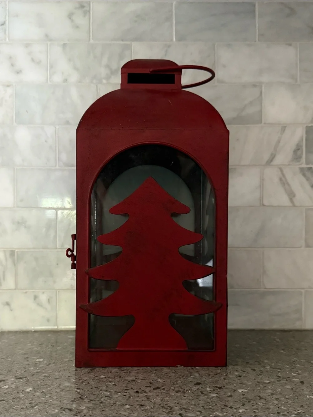 Red Holiday Tree Lantern - Decorative Christmas Accent (186)